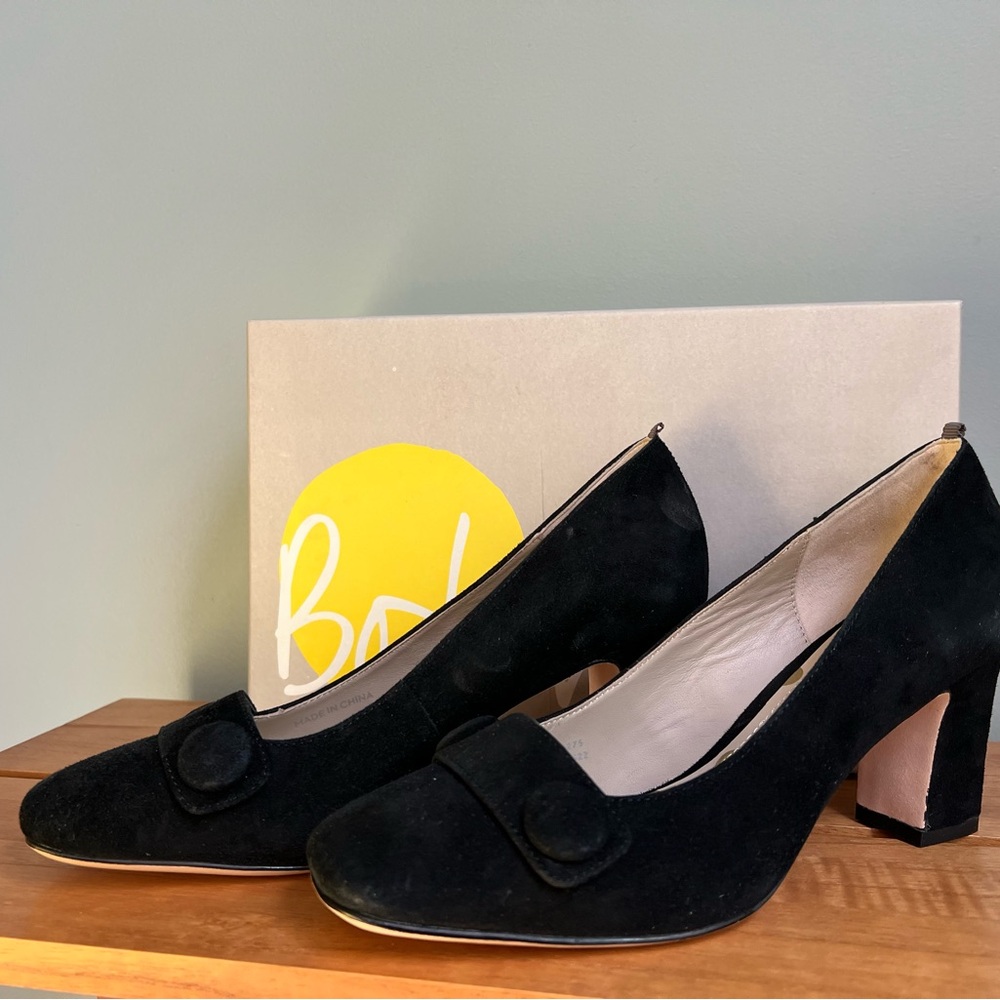 Boden Black Heeled Loafers with Block Heel